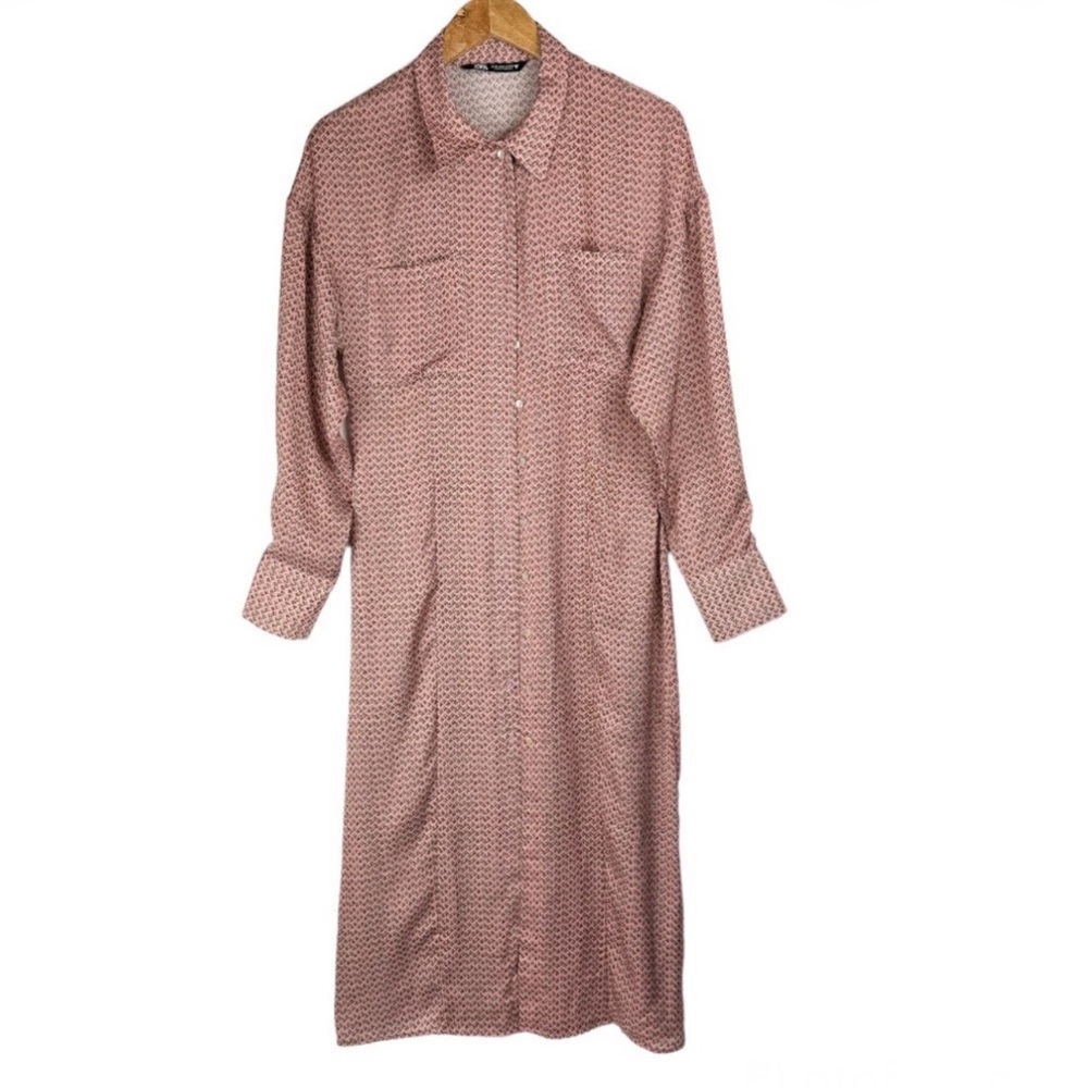 Zara Long Sleeve Patterned Dress - Pink and Cream - Picture 2 of 8